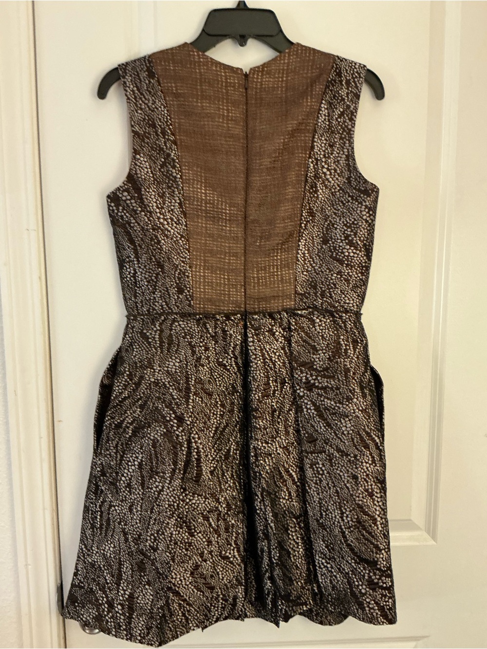 Carmen Marc Valvo Metallic Bronze Jacquard Cocktail Dress Size 6 Pleated Tulip - Picture 4 of 8